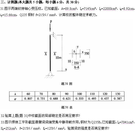 全国2009年4月高等教育自考钢结构试题(图9)