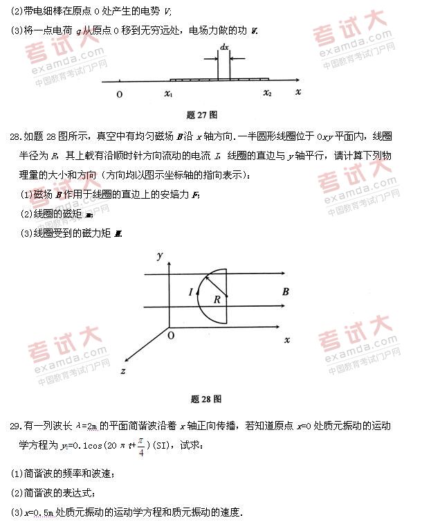 全国2011年1月高等教育自考物理（工）试题(图5)